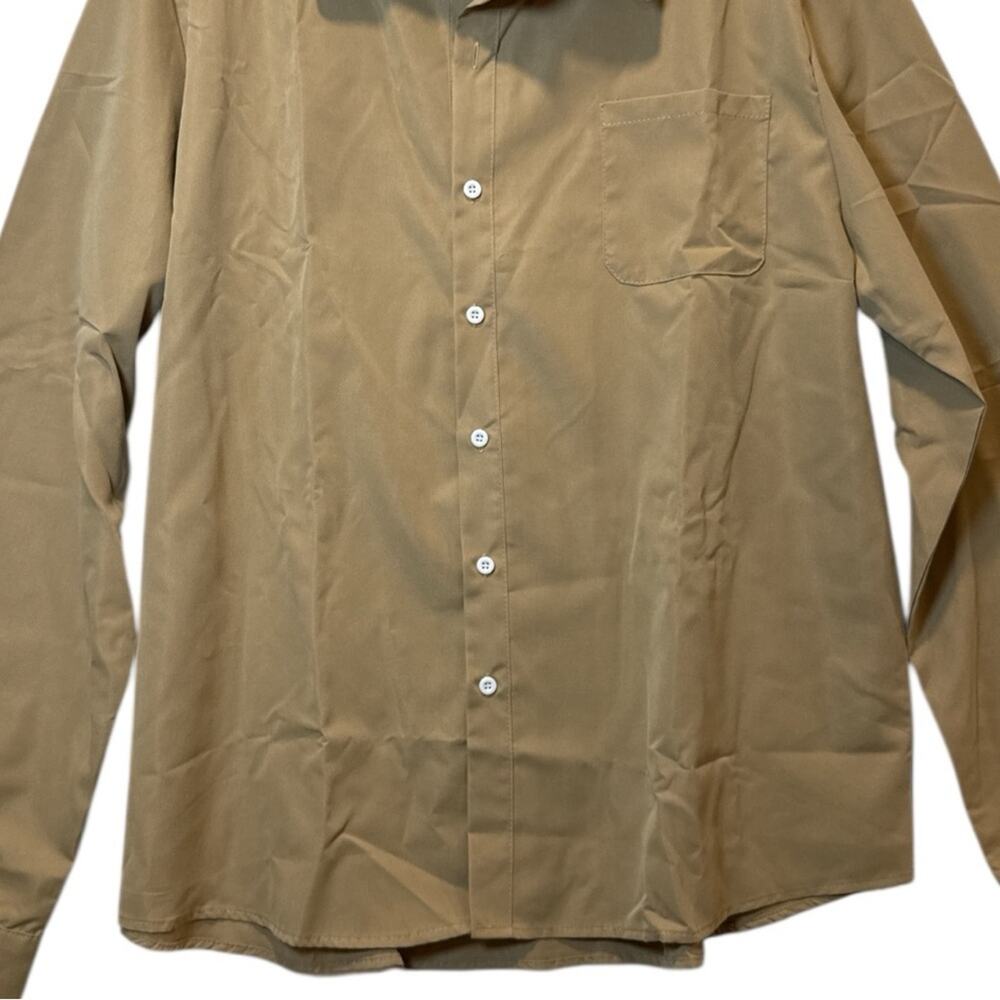 Men’s Tan Button-Up Shirt XL Long Sleeve Cotton Blend Casual Collared NEW - Picture 3 of 8